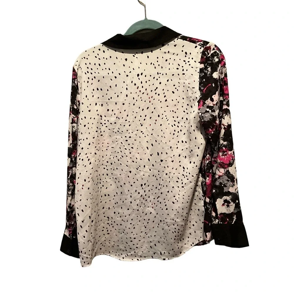 Kensie Button Dow Shirt  Women's Size L‎ Black Floral Collared Polyester Top
